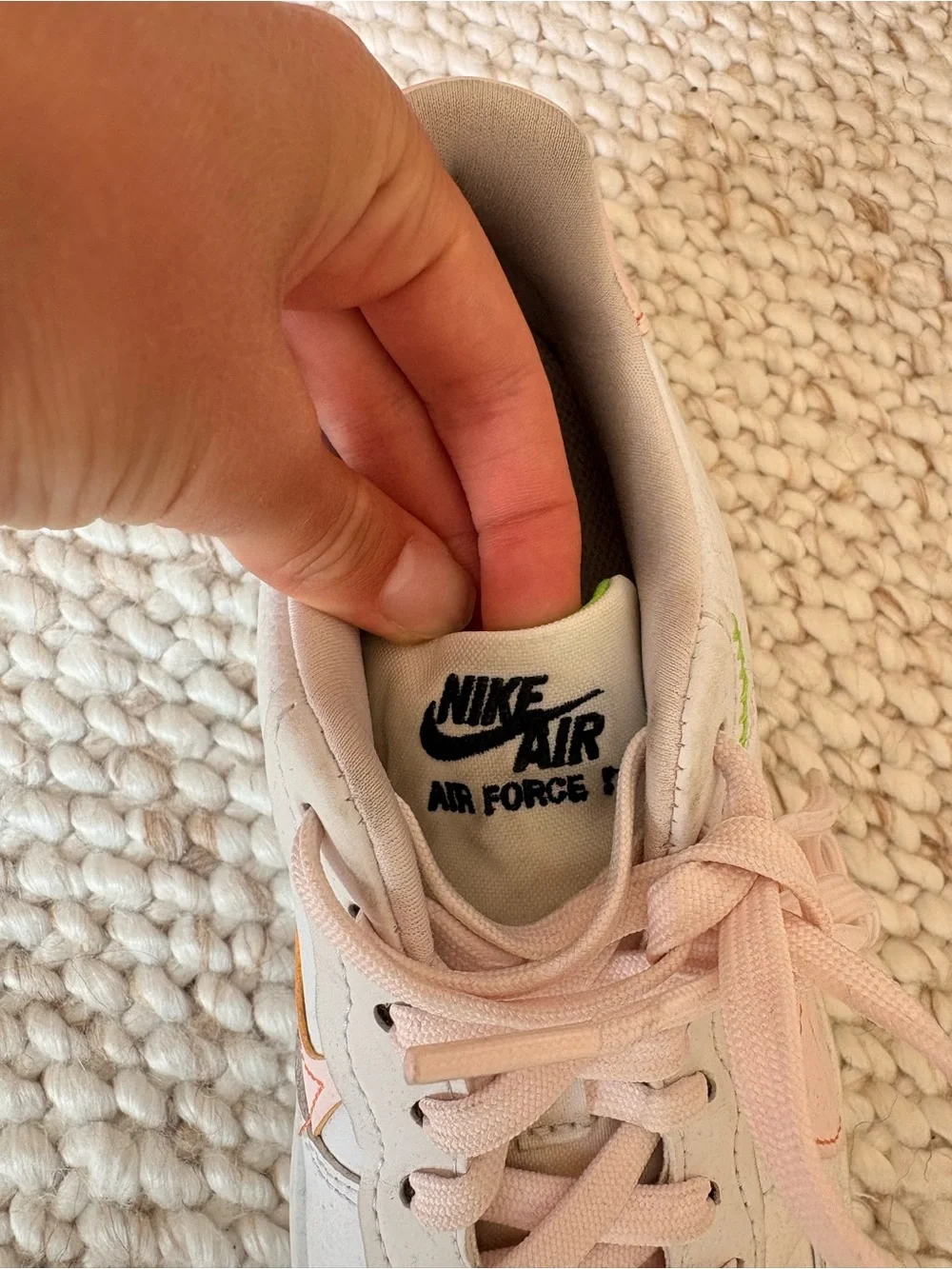 Nike White and Pink Leather Sneakers with Yellow Accent
